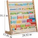 7 Tier Wooden Kids Bookshelf Book Holder Natural Wood Book Rack Storage Bookshelf for Kids Room Study Room Play Room Toy Storage Organizer (W: 29.52")
