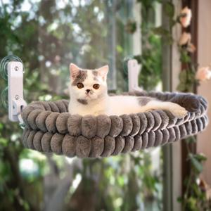 CHEERPALS Cat Window Perch for Indoor Cats Hammock for Window with Reversible Cushion, Foldable Cat Window Bed for Large Cats and Kittens(Grey, Large)
