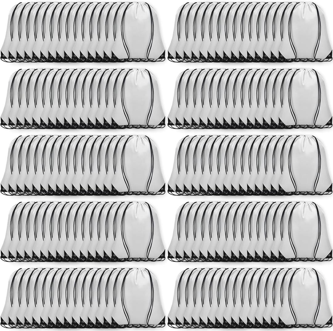 150Pcs Drawstring Backpack Bulk Cinch Sackpack Drawstring Bags Nylon for Gym Party Trip(White)
