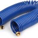 EVA Coil Garden Hose for Gardener: Retractable Self Coiling Hoses with 3/4" GHT Solid Brass Fittings - Kink Free and Flexible for Home and Garden Yard (50FT, Blue)