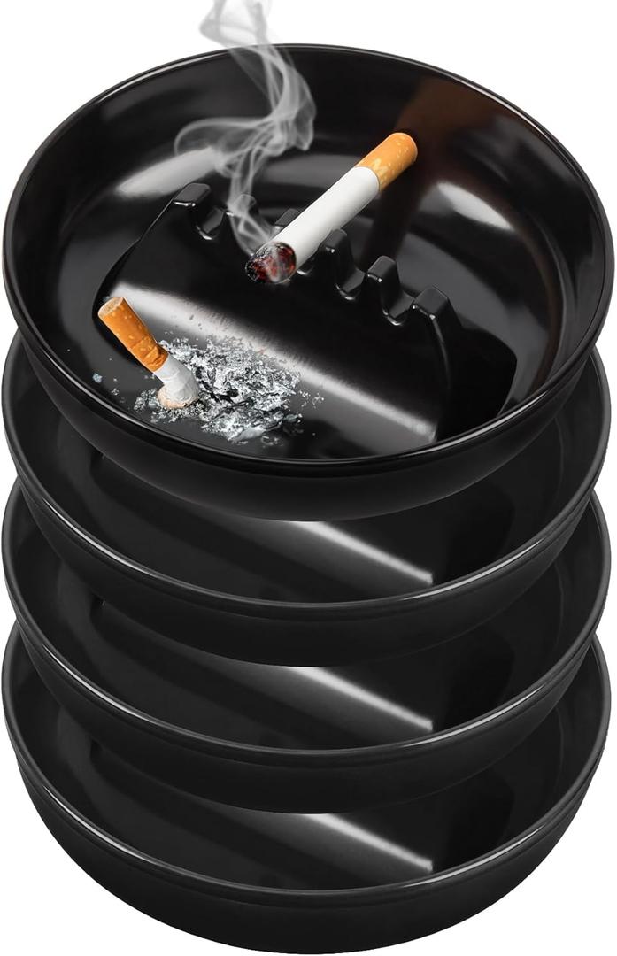 Ash Tray Outdoor Ashtray for PatioHomeOffice Use,Cool Plastic Ashtrays for Cigarettes, Home Ashtrays With 5 Cigarette Ports,ashtray for outside-4 Pack Black