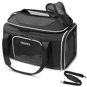 Petskd Top-Expandable Pet Carrier 18x13x9.5 Inches Southwest Airline Approved, Soft-Sided Carrier for Small Cats and Dogs with Locking Safety Zippers and Anti-Scratch Mesh(Black)