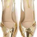 RIBONGZ Sexy Slingback Pumps Elegant Dressy Heels for Women Closed Toe Pointy High Heels Wedding Bride Prom Party Evening Shoes (8.5, Gold_buckle)