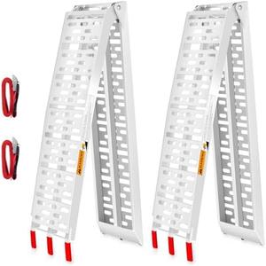 VENDAV ATV Ramps for Pickup Trucks, 7.5 Ft Aluminum, 2 Pack | 1,500 lb per Pair, 750 lb Each, 89 x 12 in Each, Folding Aluminum, Punch Plate Traction, 2 Load Straps Included