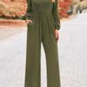 KIRUNDO Jumpsuits for Women Dressy Casual One Piece Long Sleeve Wide Leg Long Pant Rompers With Pockets 2025 Fall Outfits (Green, XXL)