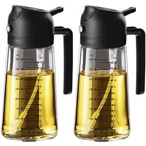TrendPlain 16oz/470ml Glass Olive Oil Sprayer for Cooking – 2 in 1 Olive Oil Dispenser Bottle for Kitchen Gadgets and Air Fryer Accessories, Salad, BBQ - 2 Black