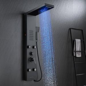 ROVATE 5 in 1 LED Rainfall Waterfall Shower Panel, Matte Black
