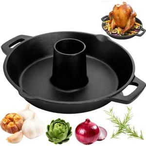 Cast Iron Chicken Roaster, Beer Can Chicken Holder Turkey Fryer with Roasting Pan, Poultry Roaster Stand Barbecue Grilling Accessories Rack for Most Grills and Oven Thanksgiving