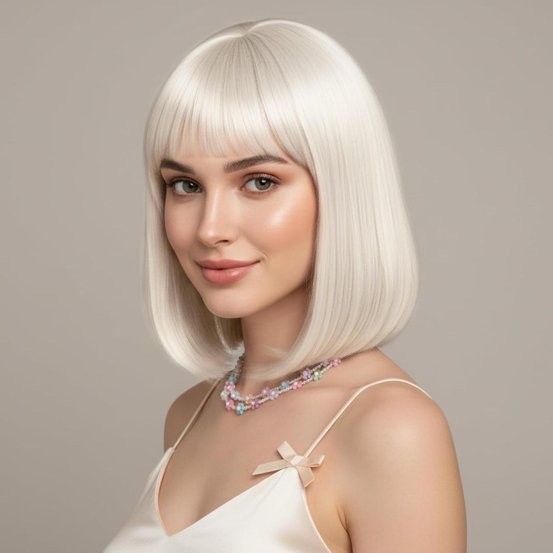EINAEY Bob Wig With Bangs Royal Wig Short Synthetic Fiber Blonde Bob Wigs for Women Short Bob Wigs and Halloween Cosplay Wig for Girl Colorful Costume Wigs With One Cap