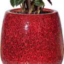 10.3 Inch Ceramic Glaze Plant Pot with Saucer, Flower Pots with Drainage Hole Mesh Net (Spot Red)