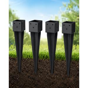 4x4 Post Anchor Ground Spike 4 Pack, No Dig Fence Post Anchor for 4x4 Wood Posts, Heavy Duty Metal Post Support, Secure Mailbox, Fence & Deck, 16" Ground Stake, 3.58" x 3.58" Inner Size