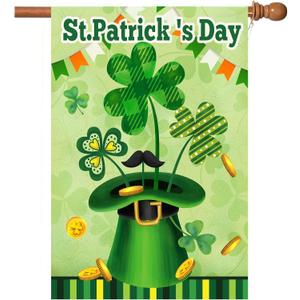 7 x St Patrick's Day Flag,Shamrock St Patricks Flag 28 x 40 Inch Clover House Flag for Garden and Home Decorations