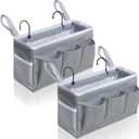 Bedside Caddy Hanging Storage Bag, Organizer Baskets with Pockets for Bunk Bed Accessories, Loft & Dorm Rooms Chair Bed Rails (Gray)