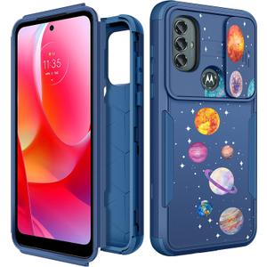 for Motorola Moto G Pure/G Power 2022 /G Play 2023 Case with Camera Cover for Women Men Girls,Heavy Duty Galaxy Planets Military Grade Protctive Shockproof Phone Cases with Sliding Protector