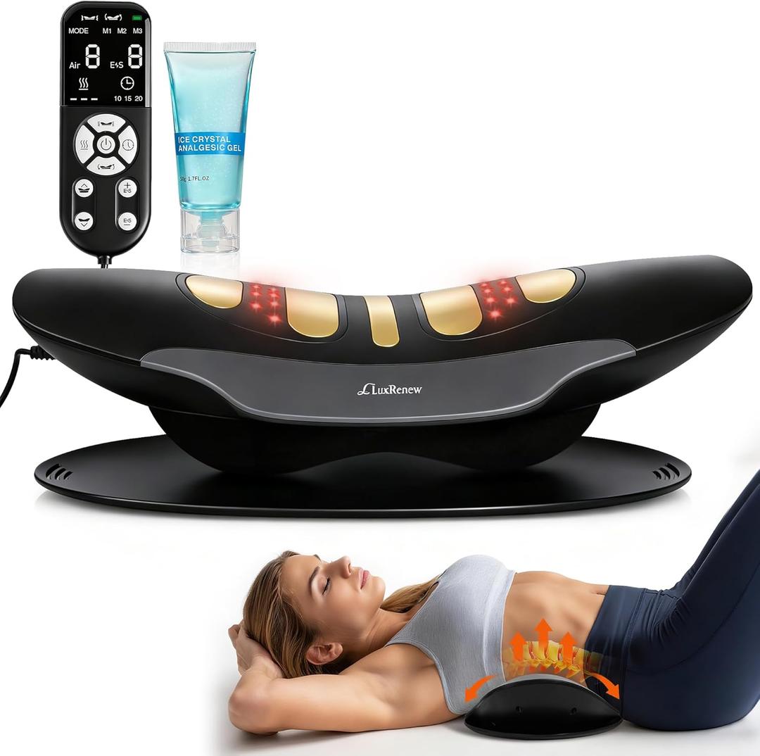 Electric Lumbar Traction Device for Lower Back Pain Relief, Multifunctional Lumbar Stretcher with Dynamic Traction, Red Light Therapy, 8-Level Electrotherapy, 3-Level Thermal Therapy, Vibration