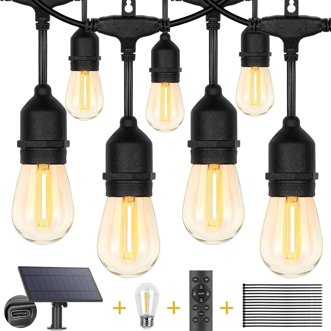 ZJOJO 60FT Solar String Lights Outdoor Waterproof, Solar Lights Outdoor with 15 Shatterproof Bulbs IP65, Patio Light for Outside Decor