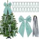 Janinka Light Blue Velvet Christmas Tree Topper Bow Decorations Set 1 Large Christmas Tree Topper, 20 Raw Edge Ribbon Velvet Bows 5000 Strands of Silver Tinsel Icicles for Xmas Ornament Wreath Decor
