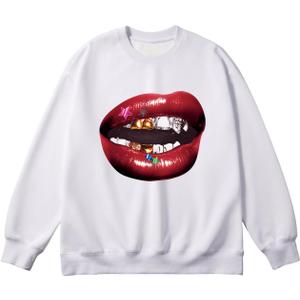 Verdusa Women's Graphic Pullover Sweatshirts Hip Hop Going Out Tops Streetwear (White, L)