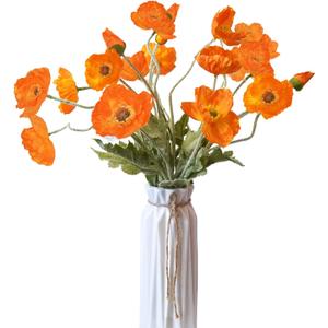 Artificial Flowers 5Pcs Poppies Flowers Artificial Silk Flowers for Home Office Wedding Outdoor Decor (Orange)