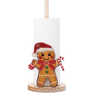 Christmas Paper Towel Holder Wooden Gingerbread Towels Paper Holder for Kitchen Gingerbread Countertops Decor Winter Xmas Decoration for Desktop Farmhouse Rustic Kitchen Decor Accessories