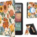 CoBak Stand Case for 7" Kindle Paperwhite 12th Gen 2024 and Kindle Colorsoft with Hand Strap - Compatible with iPhone MagSafe, for Samsung/Belkin/Anker Wireless Charging Pads, Durable, Auto Sleep Wake (Sunflower)