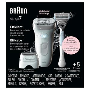 Braun Silk-pil 7 Epilator, Wet and Dry, Wide Head, Includes Venus Intimate Razor, Shaver Head and Trimmer Comb, SE7-141
