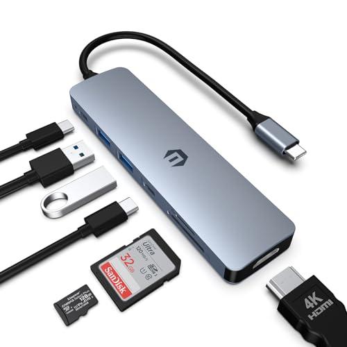 oditton USB C HUB, 7 in 1 Hub Adapter, HDMI Output, 100W Power Delivery, USB C 3.0, Dual USB 3.0 Ports, SD and Micro SD Card Reader, Ideal for Dell XPS/HP/Surface Laptops and Other Type C Devices