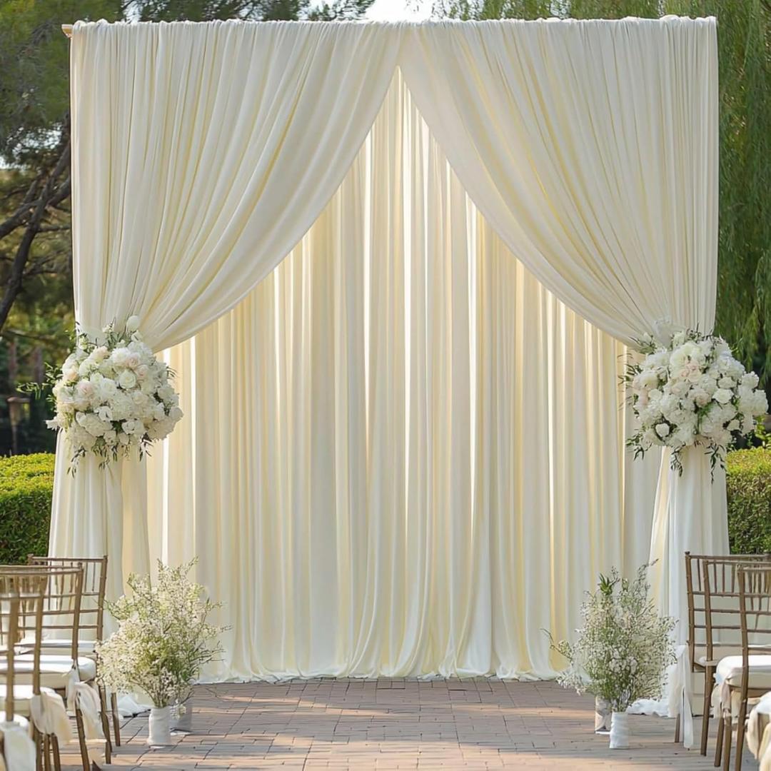 10ftx12ft Ivory Backdrop Curtains for Wedding-Wrinkle Free Backdrops Curtain Drapes Fabric Decorations Photo Back Drop Cloth for Baby Shower Photography Stage Reception 2Panels 12ft(H) x 5ft(W)