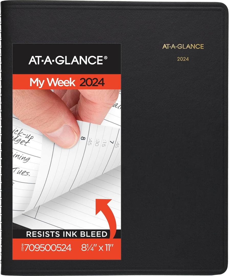 AT-A-GLANCE 2024 Appointment Book Planner, Weekly (Jan 2024-Jan 2025), 8-1/4" x 11", Large, Black (709500524)