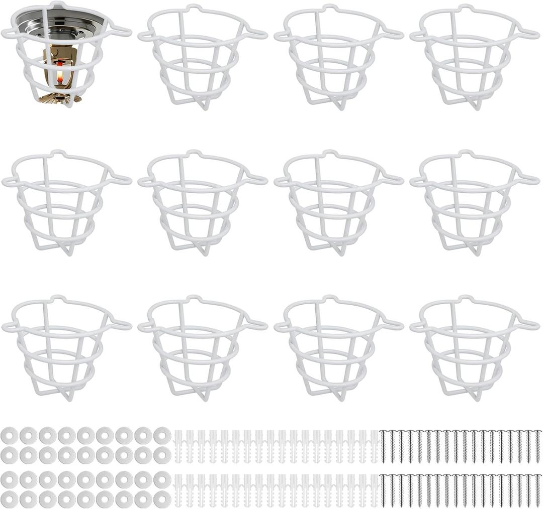 Shimeyao 12 Pcs White Fire Sprinkler Head Guard Cage Covers Protectors Sprinkler Bracket for Both 1/2" and 3/4" Flush Mount Side Wall Pendent Semi Recessed Fire Heads for Ceiling Wall Mount