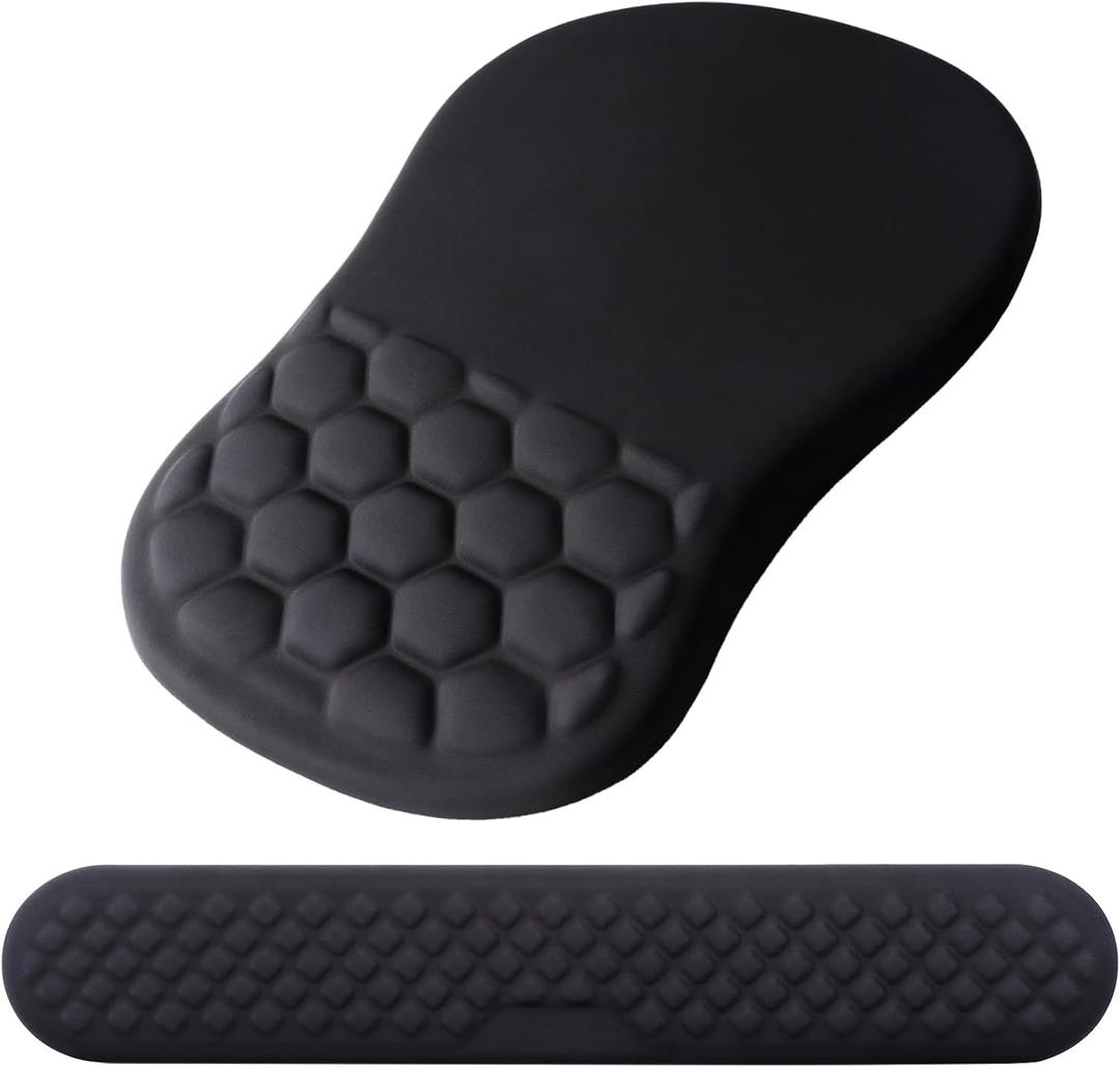Mouse Pad Wrist Support, Laokiiy 2 in1 Keyboard Wrist Rest+ Ergonomic Mouse Pad, Non-Slip Wrist Rest for Computer Keyboard, Made Easy Typing & Relieve Wrist PainBlack