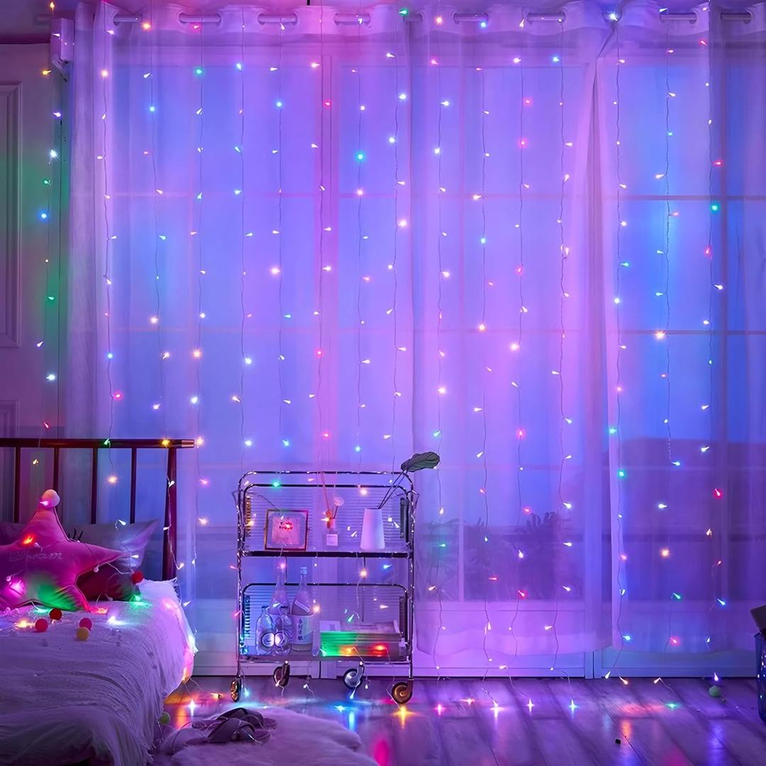 300 LED Curtain Lights, Outdoor and Indoor Christmas Fairy Lights, Waterproof Curtain String Light, 8 Flashing Modes for Party/Wedding/Holiday/Christmas Decoration.