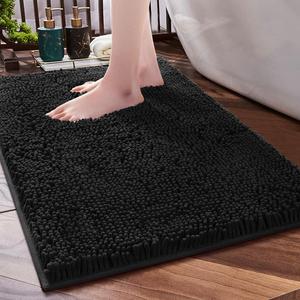 SONORO KATE Bathroom Rug,Non-Slip Bath Mat,Soft Cozy Shaggy Thick Bath Rugs for Bathroom,Plush Rugs for Bathtubs,Water Absorbent Rain Showers and Under The Sink (Black, 17"24") (2' x 1'5" (Rectangular))