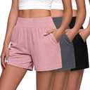 Neer 3 Pack Women's Athletic Shorts 5'' High Waisted Elastic Workout Wide Leg Causal Yoga Gym Lounge with Pockets(Black,Pink,Dark Mixed Gray,S)