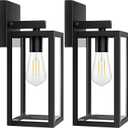2-Pack Outdoor Light Fixtures Wall Mount, Waterproof Exterior Wall Lanterns with Clear Glass, Anti-Rust Outside Black Wall Sconces, Front Porch Lights for House Garage Doorway, Bulbs Not Included