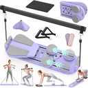 Pilates Board Pilates Reformer Set for Women, 7 in 1 Foldable Pilates Equipment with Timer, Portable Pilates Machine for Home Workout, Fitness, Exercise, Ab, Core (Purple)