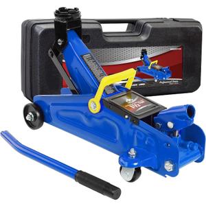 Floor Jack 1.5 Ton (3,300 LBs) Hydraulic Car Jack with Storage Case, Lifting Range from 5.31 Inch to 13.2 Inch, Fits Sedans Automotive (Blue)