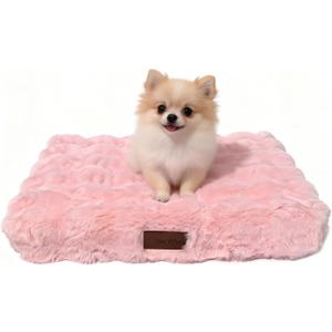 Orthopedic Dog Beds for Small Dogs, Fluffy Faux Rabbit Fur Pet Bed with Removable Washable Cover, Dog Bed Mat with Egg Crate Foam & Waterproof Lining, Anti Slip Bottom, Pink,23"x18"x3"
