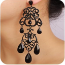 Vintage Black Rhinestone Dangle Drop Earrings Art Deco Vintage Style Chandelier Earrings Black Beads Rhinestone Statement Earrings Halloween Dangle Drop Earrings
