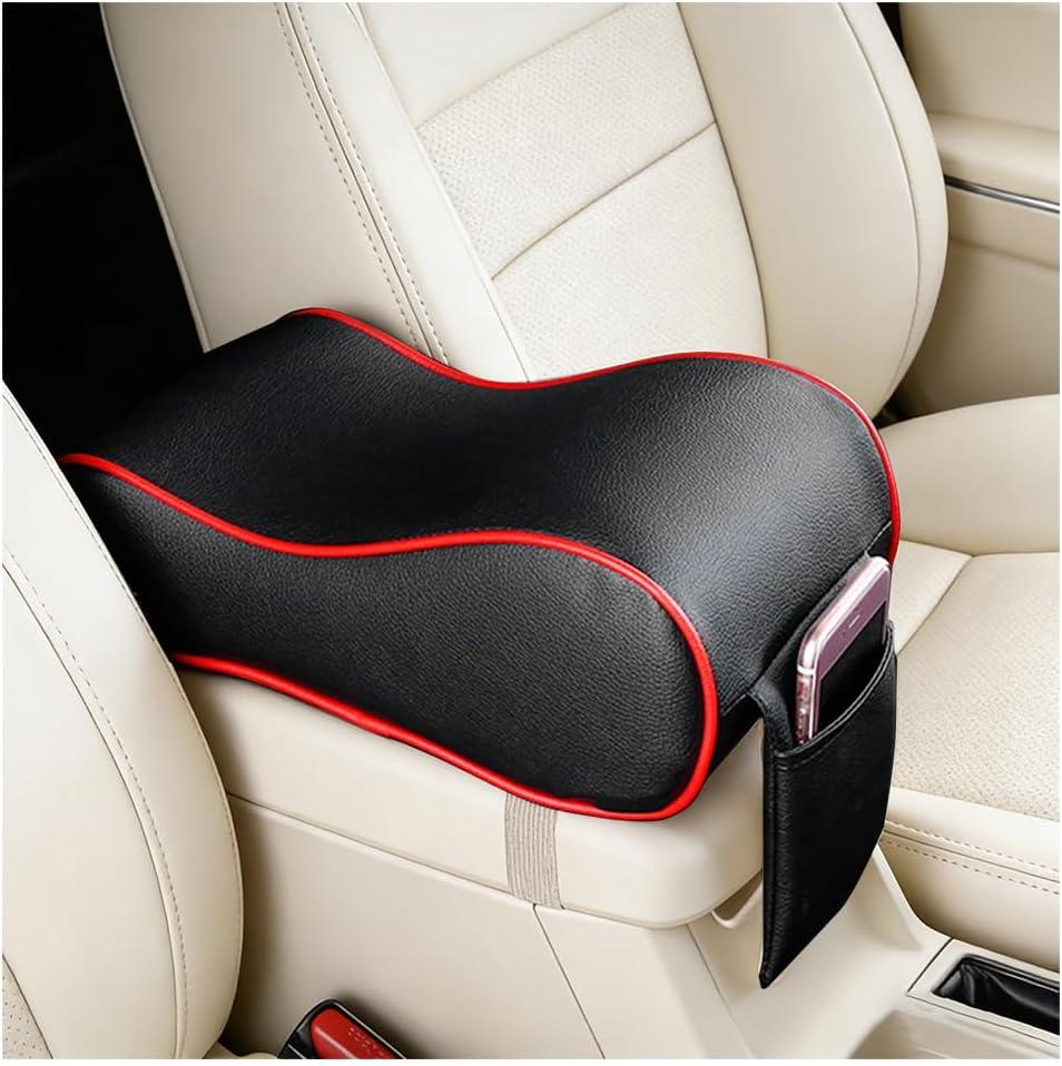Car Center Console Armrest Pillow Pad, Memory Foam Armrest Protector Pad with Phone Holder Storage, Auto Console Armrest Seat Box Pillow Mat Cushion, Universal Fit (Black/Red)