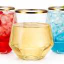 Oojami 40 count Diamond 12 Ounce Gold Rim Cups Unbreakable Stemless Plastic Wine Champagne Whiskey Glasses Elegant Durable Disposable Indoor Outdoor Ideal for Home, Office, Bars, Wedding (Gold)