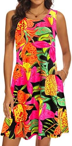 Summer Dresses for Women 2025 Casual Sundresses Beach Cover Ups Sleeveless Tshirt Swing Dress with Pockets, XL