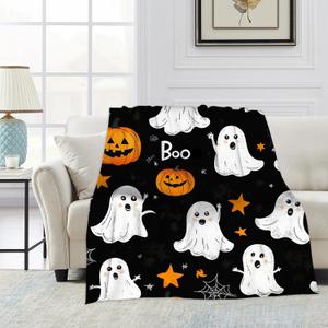 Throw Blanket, Halloween Blanket Cartoon Ghost Pumpkin Throw Blankets for Bed Kids Adults, Lightweight Cozy Blanket for Living Room, Bedroom 40"x50"