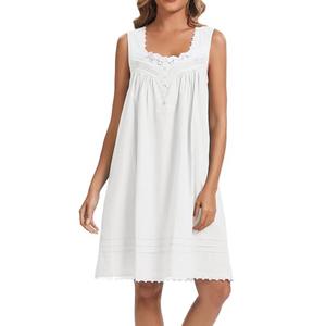 AVIIER 100% Cotton Nightgowns for Women Sleeveless Night Gown with Pockets White M