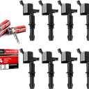 MAS Set of 8 Ignition Coils Pack Straight Boot & Motorcraft Spark plug SP546 SP515 Compatible with Ford F150 F250 F350 Super Duty Expedition Lincoln Navigator V8 5.4l Replacement for DG511 FD508 (DQ50101Dx8_SP515x8)