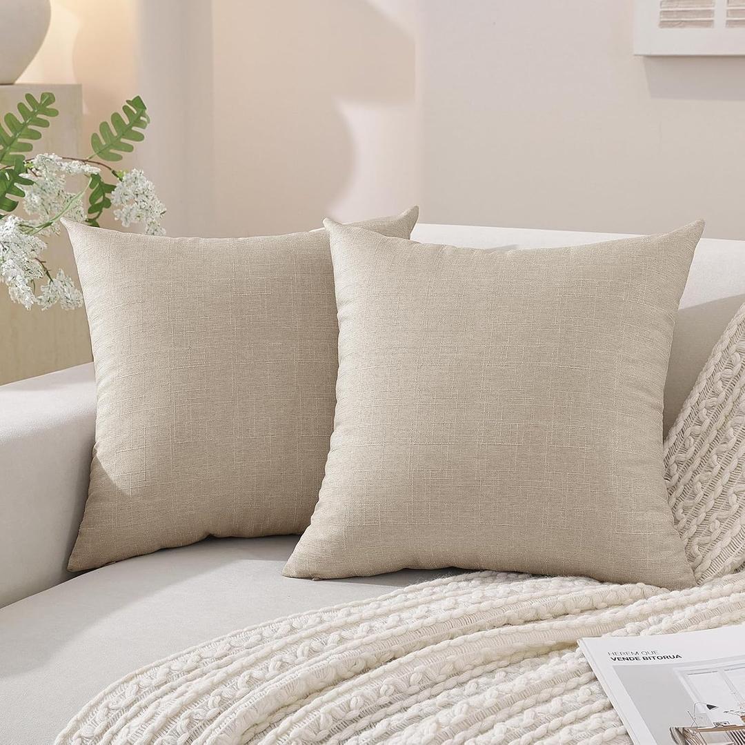 SYSLOON Faux Linen Pillow Covers 18x18 Inch Set of 2, Boho Pillow Covers Couch Pillow Covers Farmhouse Pillow Covers for Living Room Sofa & Bed,Light Coffee