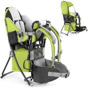 besrey Baby Backpack Carrier, Toddler Hiking Backpack with Safety 3-Height Seat, Adjustable Straps&Waist Belt, Foldable Frame Lightweight Large Capacity Child Carrier for Hiking (Green)