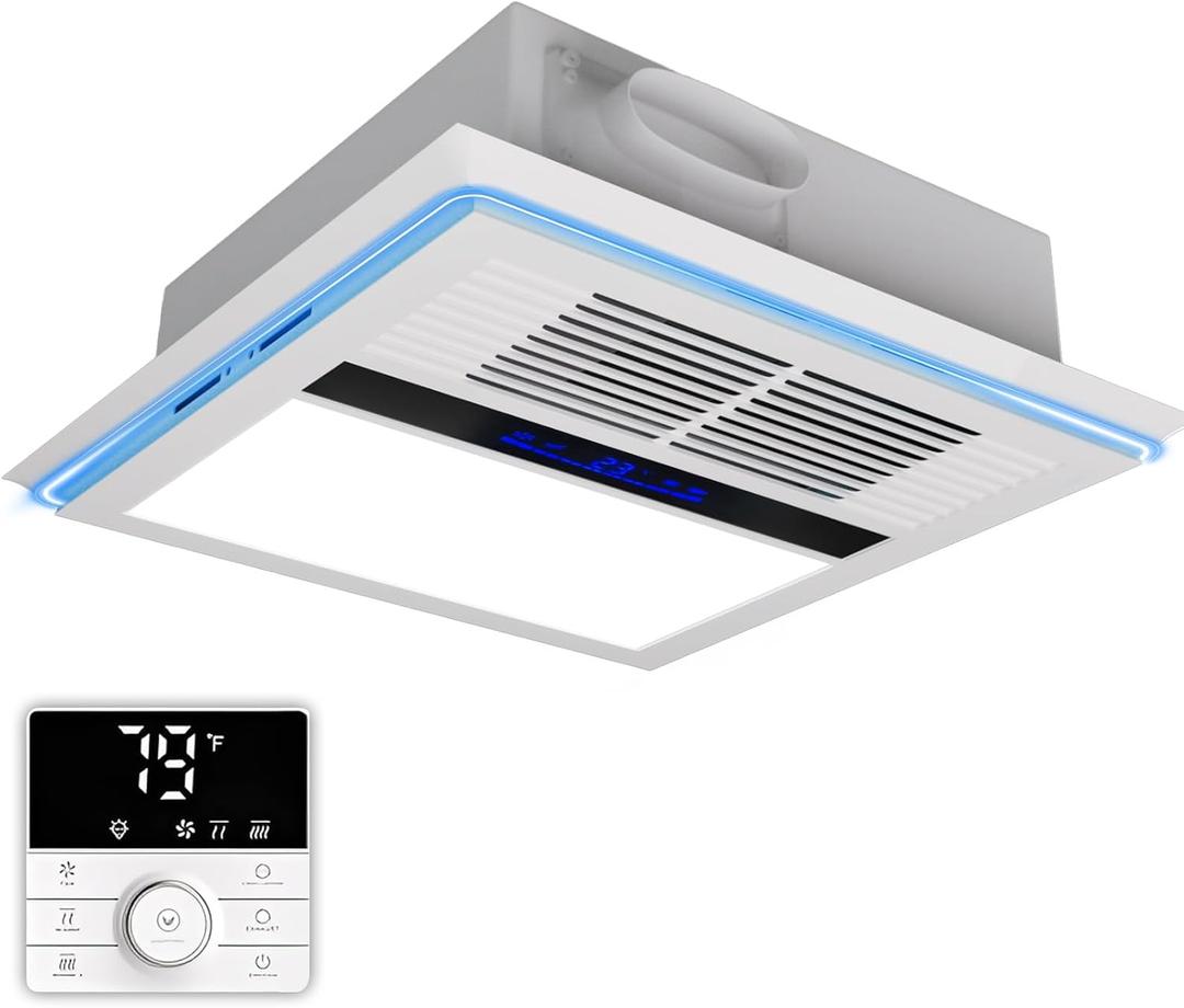 4 in 1 Bathroom Exhaust Fan with Heater and Light, 2800W Heater, 211CFM, 5-Color Mood Lighting, Low Noise, with Wall Control for Bathroom and Toilet