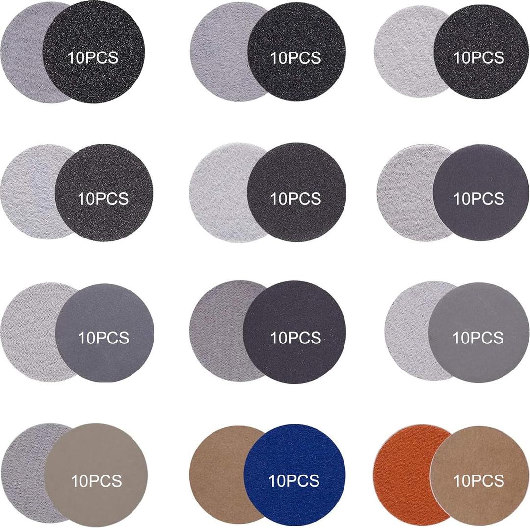 120 Pcs 3 Inch Sandpaper Polishing Pad, Bench Grinder Attachment, 60-10000 Grit, Sanding Attachment Kit for Wood, Resin, Jewelry, and Car Waxing