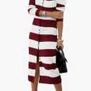 PRETTYGARDEN Women's Fall Sweater Dresses 2025 Long Sleeve V Neck Button Ribbed Knit Stripes Bodycon Midi Winter Dress, XL